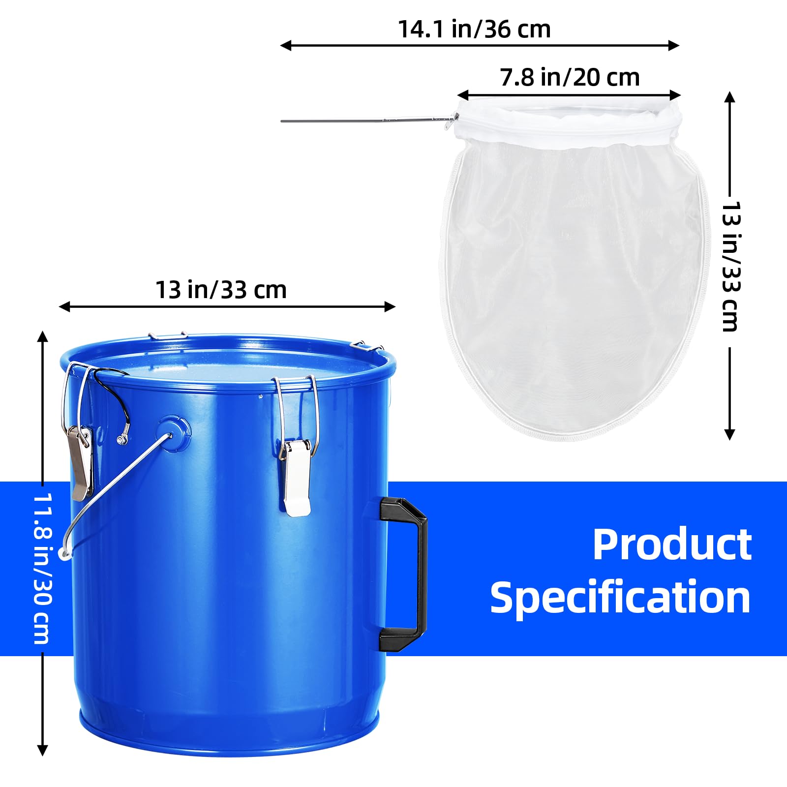 Fryer Grease Bucket, Oil Disposal Caddy, Steel Fryer Oil Transport Container with Rust-proof Coating, Grease Can with Lid & Lock Clips & Filter Bag For Cooking Oil Filtering