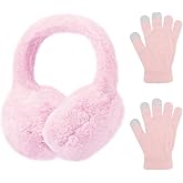LUCKYBUNNY Girls Winter Earmuffs Gloves Set Kids Foldable Ear Covers Warm Plush Ear Muffs Knit Gloves, Ages 7-12