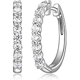 Miss mimi CZ Hoop Earrings for Women, 925 Sterling Silver Rhodium Plated Sparkling Earrings, Hypoallergenic Click-Top Hoops, 0.67" & 1" Sizes for Everyday & Parties