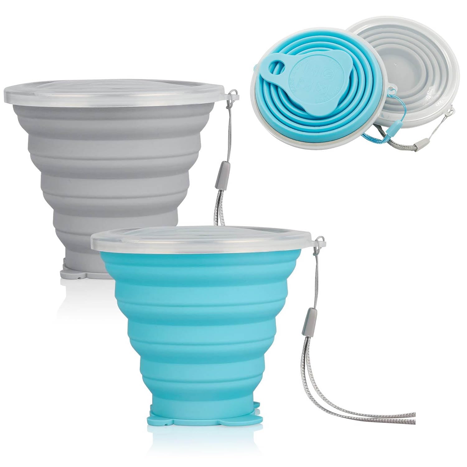 2 PCS Foldable Silicone Drinkware, Space-Saving Cups with Lids for Outdoor Adventures, Portable Camping Mugs Suitable for Picnics Hiking Travel, Durable Eco-Friendly Design