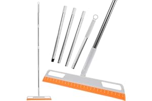 EUEDUE Multifunction Magic Broom, Silicone Floor Squeegee, Air Broom, Rubber Squeegee with 56" Long Handle, Floor Scraping Sweeper Wiper for Bathroom Shower Kitchen Pet Hair Fur Marble Tile Glass (Orange)