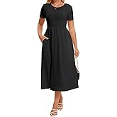 Women's V Neck Nightgown with Pockets Soft Midi Sleep Dress Breathable Cooling Moisture Wicking Loungewear Nightwear