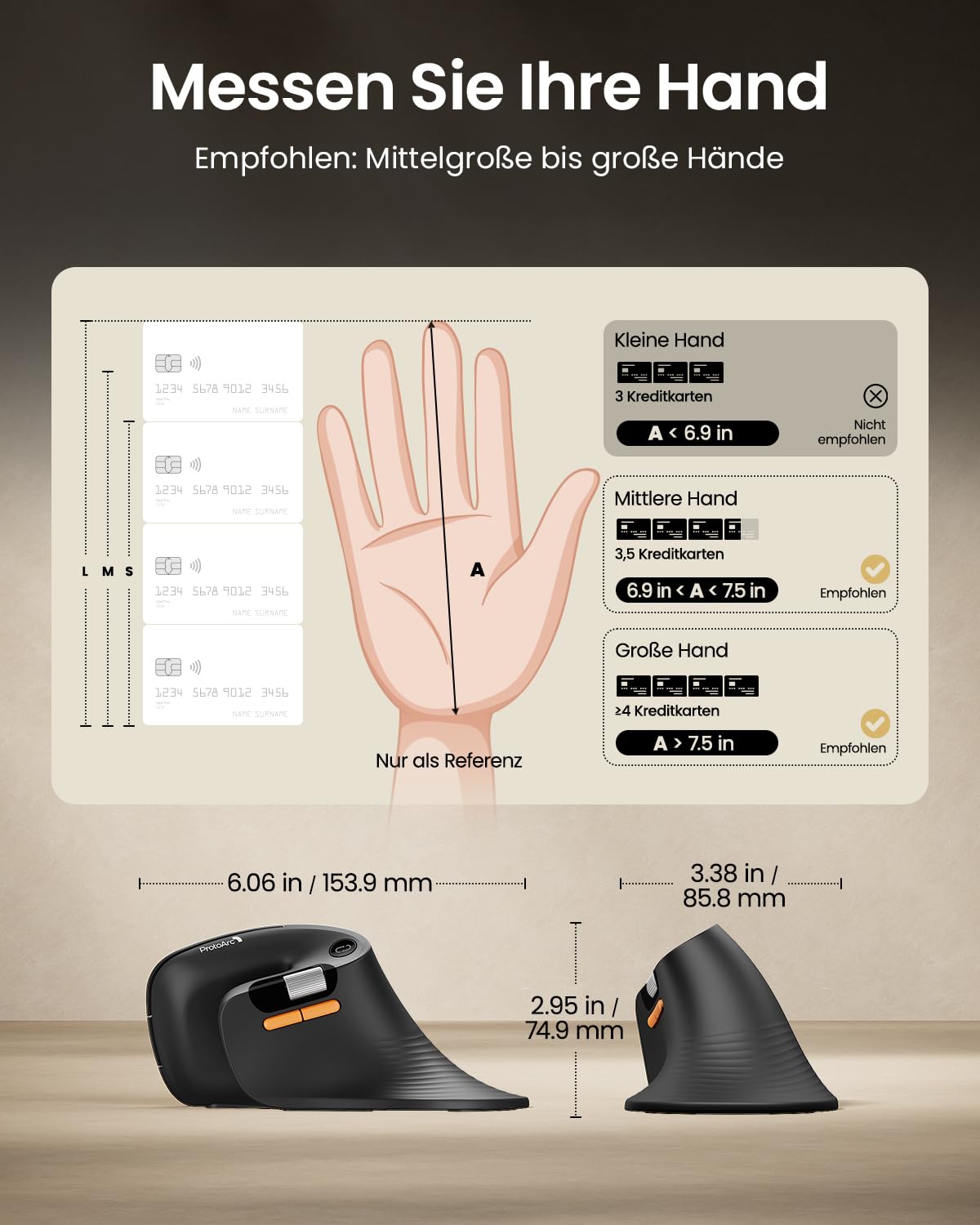 ProtoArc EM11 Pro Ergonomische Vertikale Maus mit Seitenscroll, Anpassbare Tasten, 2*Bluetooth + 2,4G Kabellos, Wiederaufladbar, Vertikal Funkmaus für Büro PC/Mac/Windows/Linux 9