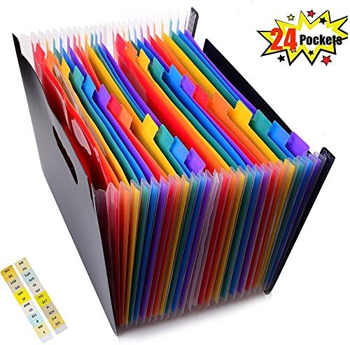 24 Pockets High Capacity Expanding File Folders Multicolour Portable Accordian File Organizer Plastic A4 Business File Folder Bag