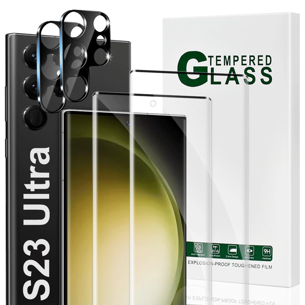 Photo 1 of [2+2 Pack] For Galaxy S23 Ultra 5G 6.8'' Tempered Glass Screen Protector, Camera Protector, 9H Tempered Glass Scratch Resistant, Ultrasonic Fingerprint Support, 3D HD Curved,touch sensitive