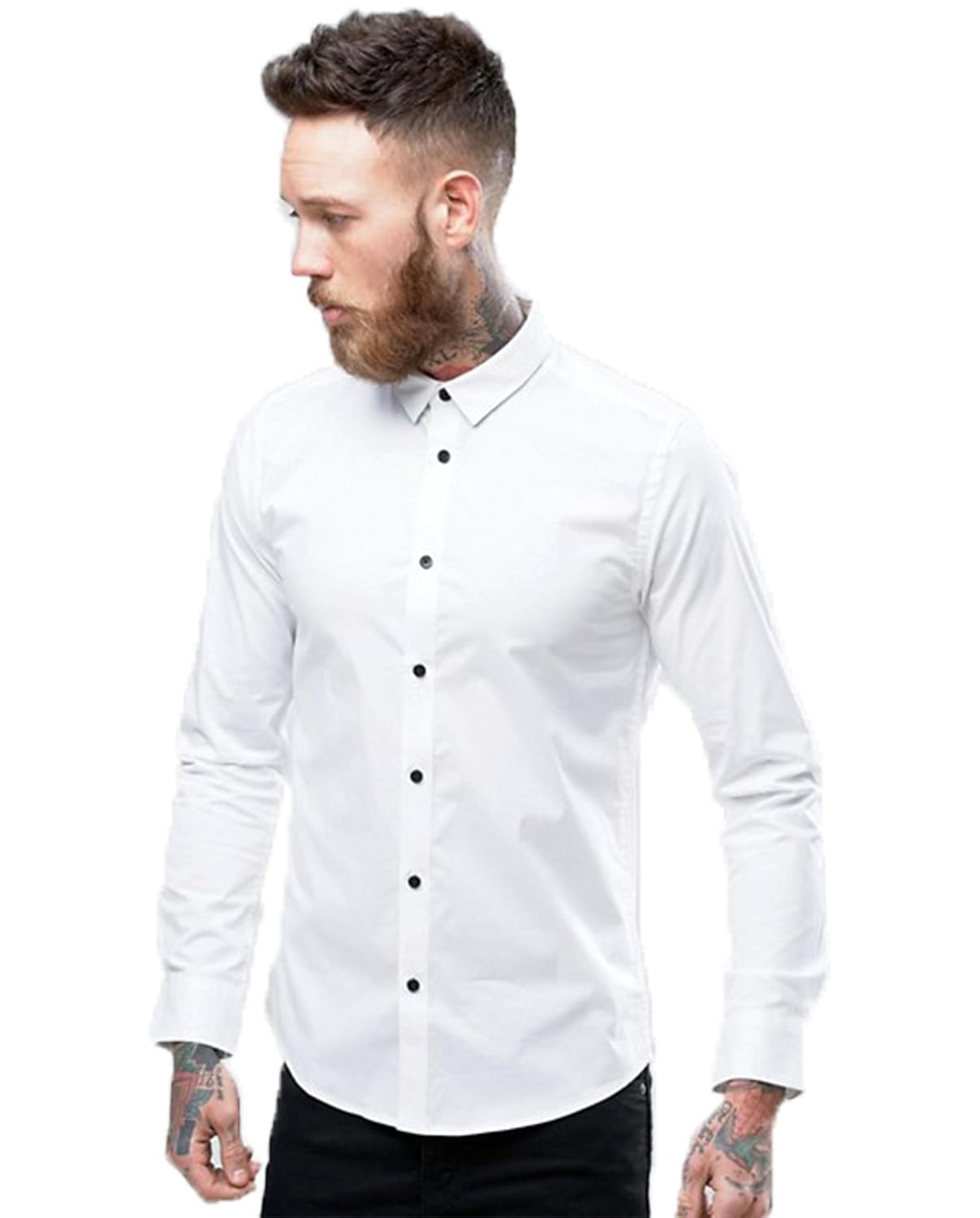 dom men's solid causal white shirt
