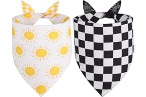 Agroon Summer Dog Bandanas Yellow Black Large 2PCS, Spring Scarf, Durable Triangle Reversible Bibs Handkerchief for Puppy Pet