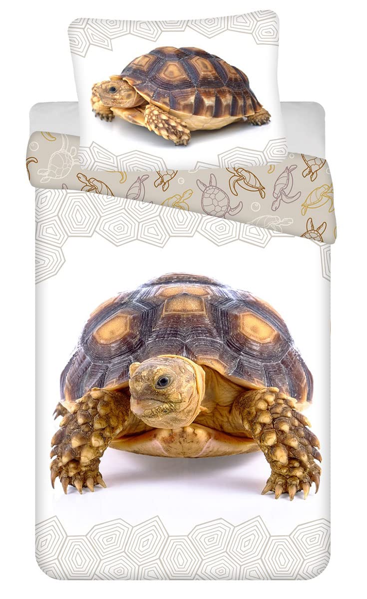 Children's Kids Bed Linen with Reversible Turtle Design Duvet Cover 140 x 200 cm Pillowcase 70 x 90 cm 100% Cotton with Zip