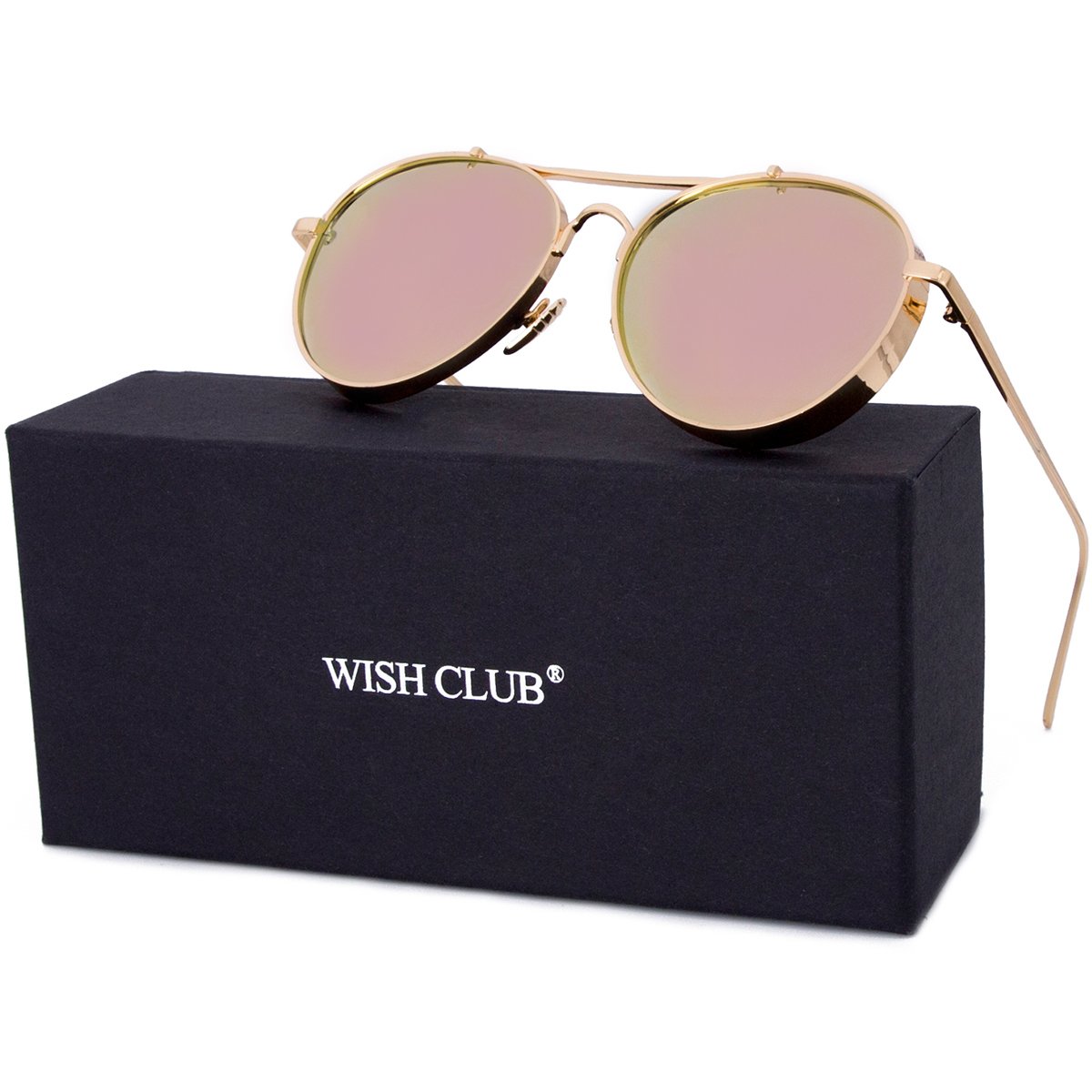 WISH CLUB Aviator Sunglasses for Women Men Round Polarized Fashion Unisex UV Retro Vintage Glasses(Pink)