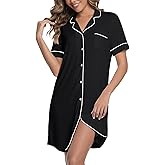 CONOMAX Nightgowns for Women Bamboo Viscose Sleepwear Button Down Sleep Shirt Short Sleeve Sleepdress Soft Nightshirt S-5XL