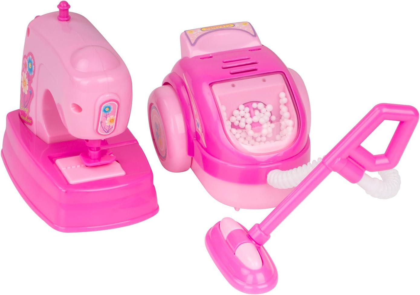 Zooawa Household Set Mini Model Sewing Machine + Vacuum Pretend Play House Cleaning Toy for Kids(Boys and Girls), Pink