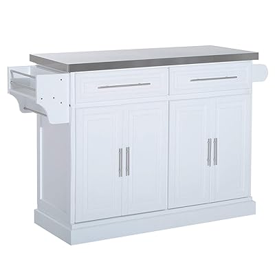 Buy Homcom Portable Multi Storage Rolling Kitchen Island Storage Cart With Stainless Steel Top White Online In Italy B07ft81k62