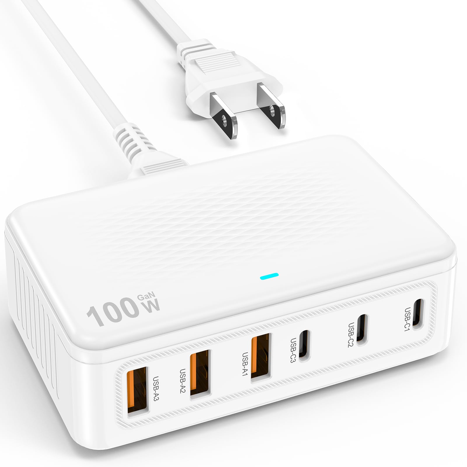 USB C Fast Charger Block, 100W GaN 6 Port PD USB C Wall Charging Station Hub, Type C Power Adapter Plug Cube Brick Box for Apple iPhone 17 16 15 14 13 12 Pro Max,iPad, MacBook Pro/Air/, Samsung Galaxy