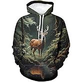 Srcnhim Colorful Dream Aurora Deer Hoodie Hoodies 3D Printing Novelty Forest Animal Sweatshirts Pullover