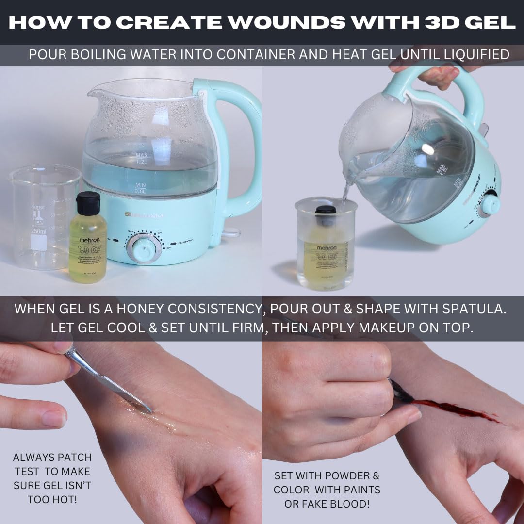 Mehron Makeup 3-D Gel | Gelatin Special Effects Makeup | Halloween FX & Scarring Gel | Fake Skin for Stage, Screen, Theater, Cosplay, and Halloween (2 oz) (Fleshtone)