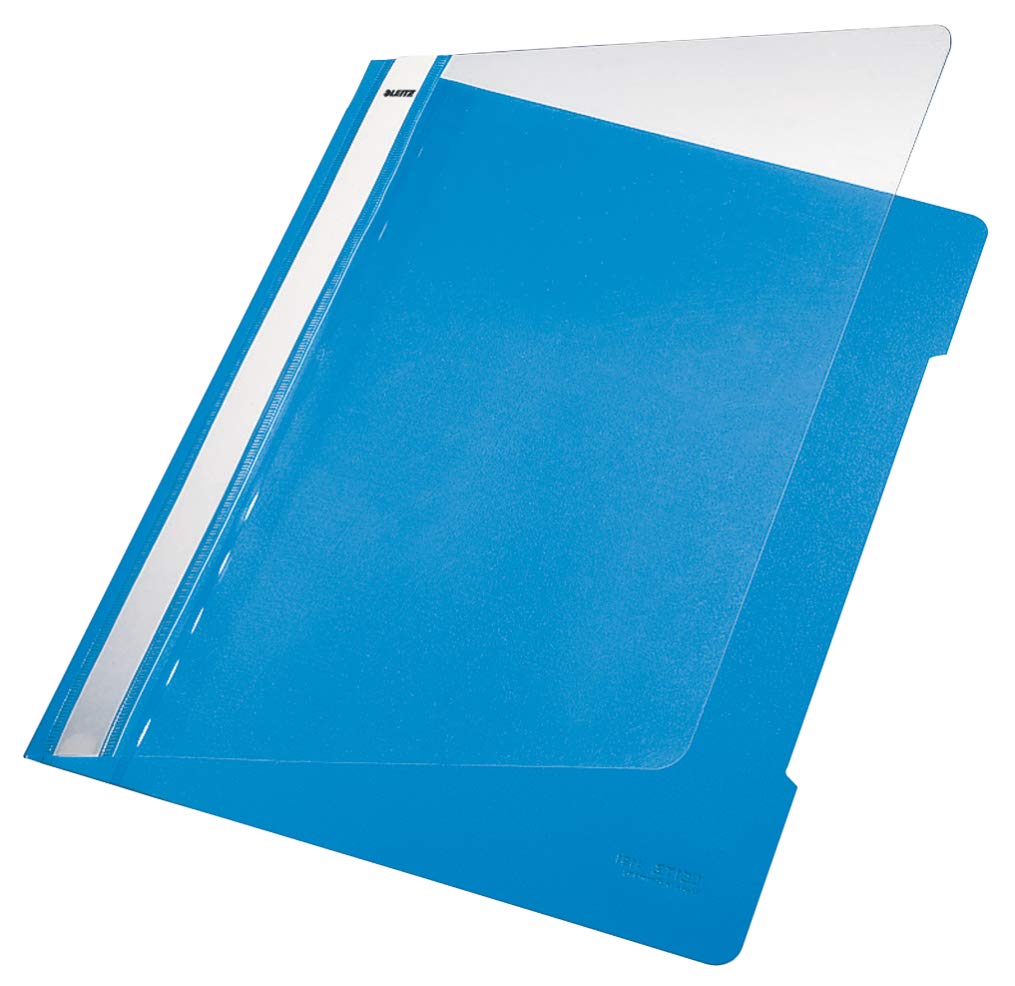 Leitz A4 Standard Plastic File, 30 Percent Pre-Consumer Recycled Plastic, Flatfile for A4 Sheets, 60 Sheet Capacity, Light Blue, 41910030