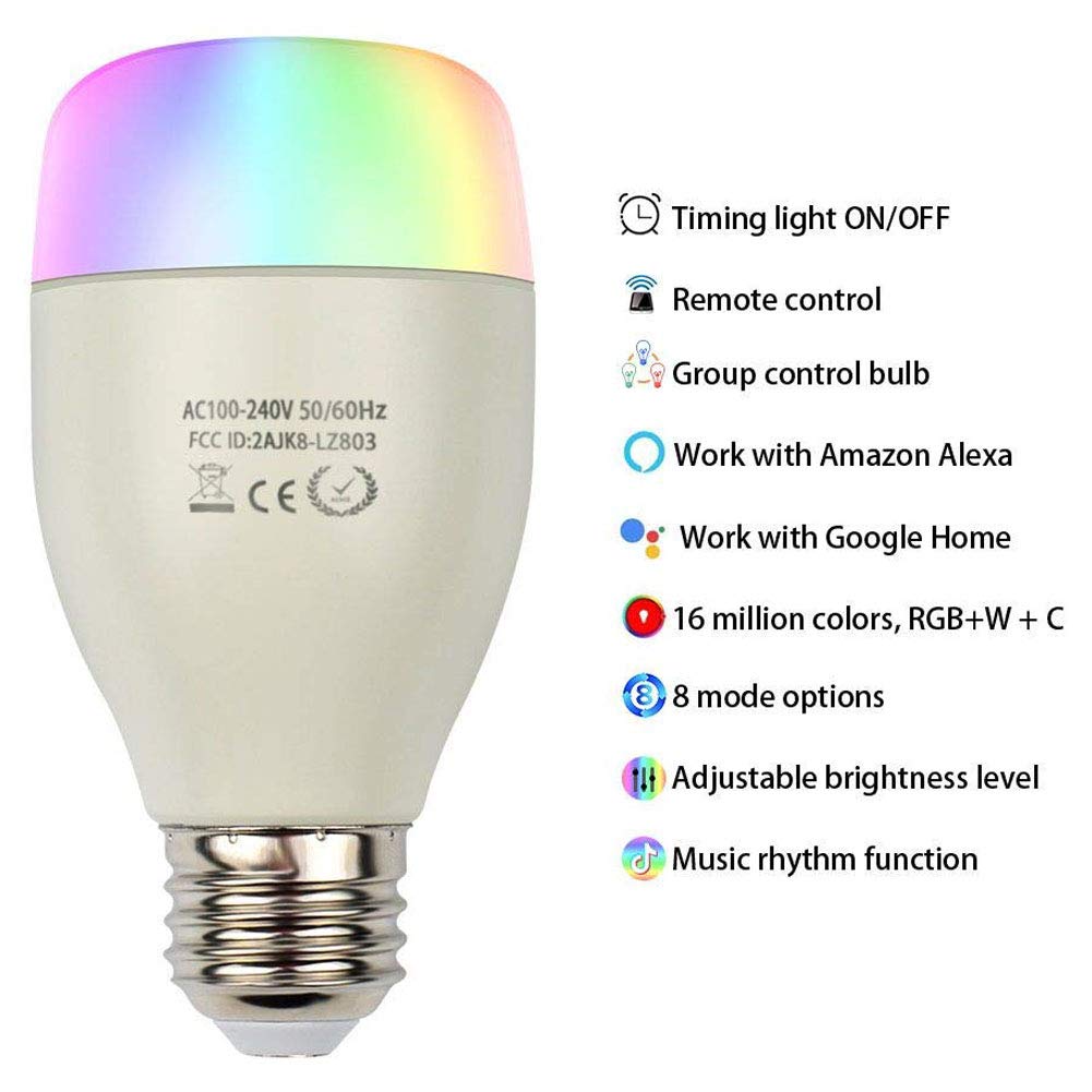 Smart Light Bulb A19 - Dimmable Wi-Fi LED Bulb 7W / Color Light - White Light- Warm Light/Compatible with Alexa and Google Assistant