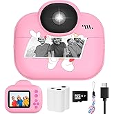 Kids Camera Instant Print Camera for Kids, Toddler Cameras for Girls, 1080P HD Digital Video Cameras, Instant Camera Toy for 4 5 6 7 8 9 10 Year Girl Grandkids with SD Card (Pink)