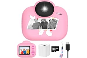 YINOCHE Kids Camera Instant Print Camera for Kids, Toddler Cameras for Girls, 1080P HD Digital Video Cameras, Instant Camera Toy for 4 5 6 7 8 9 10 Year Girl Grandkids with SD Card (Pink)