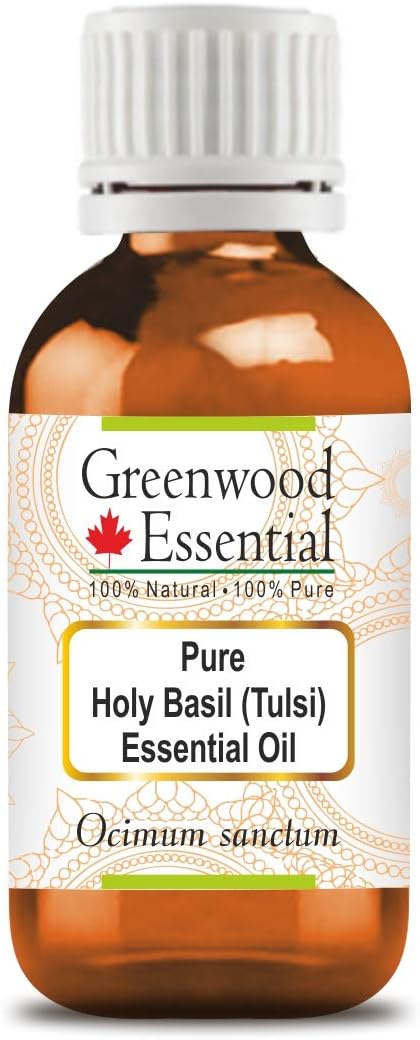 Greenwood Essential Pure Holy Basil (Tulsi) Essential Oil (Ocimum Sanctum) Steam Distilled Natural Therapeutic Grade 10ml (0.33 oz)