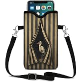 LPQYBSND Neoprene Cell Phone Sleeve Pouch Case Bag with Crossbody Strap, 7.1x3.9 in, Shockproof Phone Bag with Neck Lanyard, Fits Most Phones, Vintage Heron Curtain Art