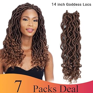 14 Inch 30 50g Pack 24 Roots Baihong Goddess Locs Crochet Hair With Curly Ends Wavy 7 Packs Soft Synthetic Crochet Braiding Hair Extensions For
