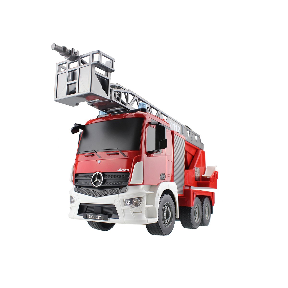 Hugine RC Fire Truck Authorized by Mercedes-Benz Antos 2.4G 9 Channel Kids Remote Control Aerial Ladder Fire Engine Truck with Lights and Sounds Toys