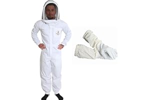 FOREST BEEKEEPING SUPPLY Professional Bee Suit with Gloves – Premium Cotton Beekeeper Suit, Includes Detachable Fencing Veil & Goatskin Bee Gloves, Complete Protective Gear Kit - Medium