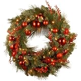 National Tree 24 Inch Decorative Collection Christmas Red Mixed Wreath with 50 Battery Operated Soft White LED Lights with Timer  (DC13-159-24WB-1)