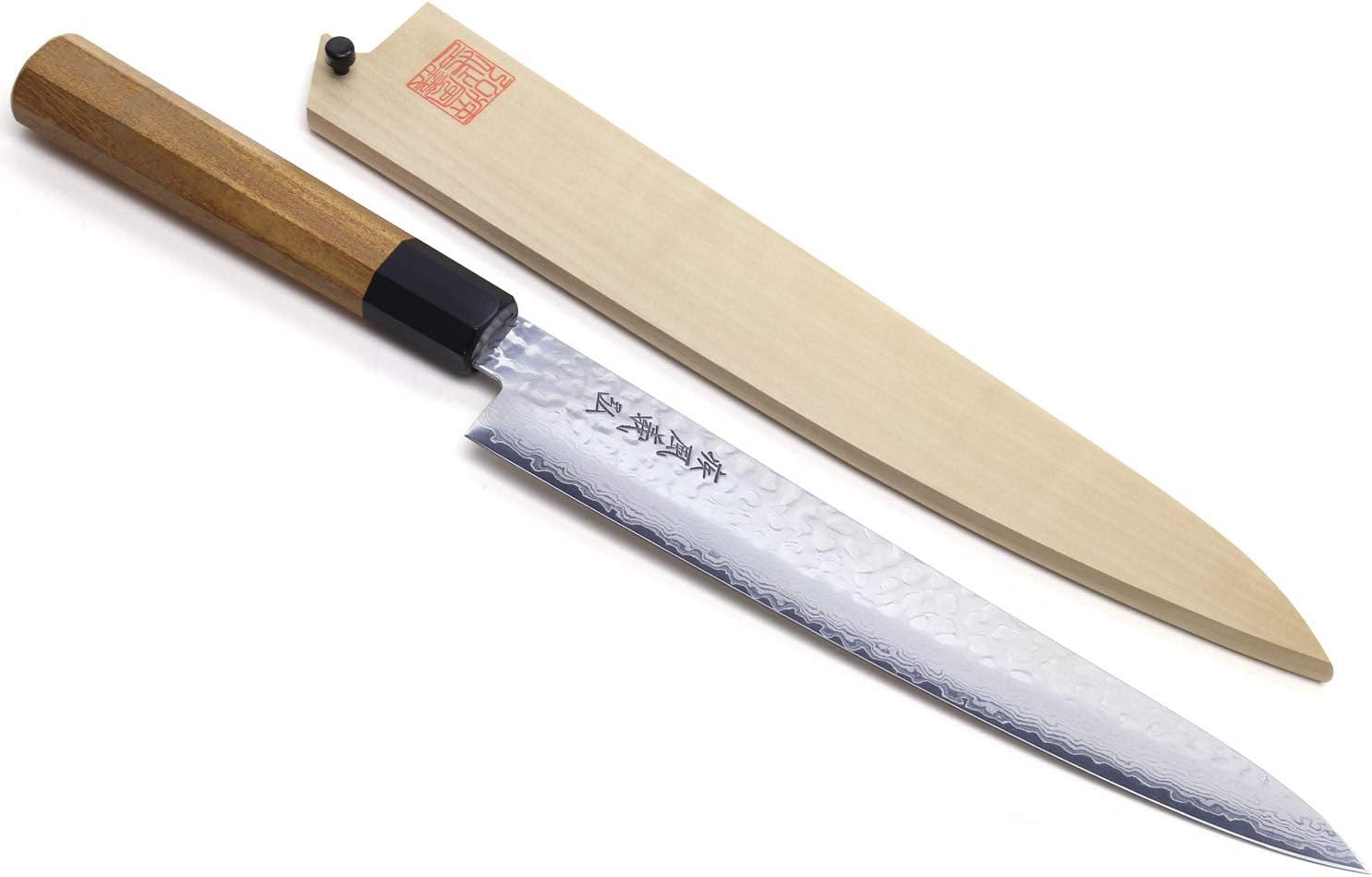 Yoshihiro VG10 46 Layers Hammered Damascus Sujihiki Japanese Slicer Knife (Octagonal Ambrosia