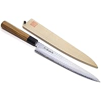 Yoshihiro VG-10 46 Layers Hammered Damascus Sujihiki Japanese Slicer Knife, 9.5inch (Octagonal Ambrosia Handle)