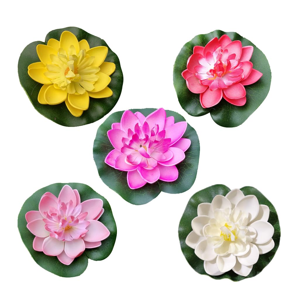 Amosfun Artificial Floating for Pond Aquarium Pool Ornaments 10 cm Pack of 5
