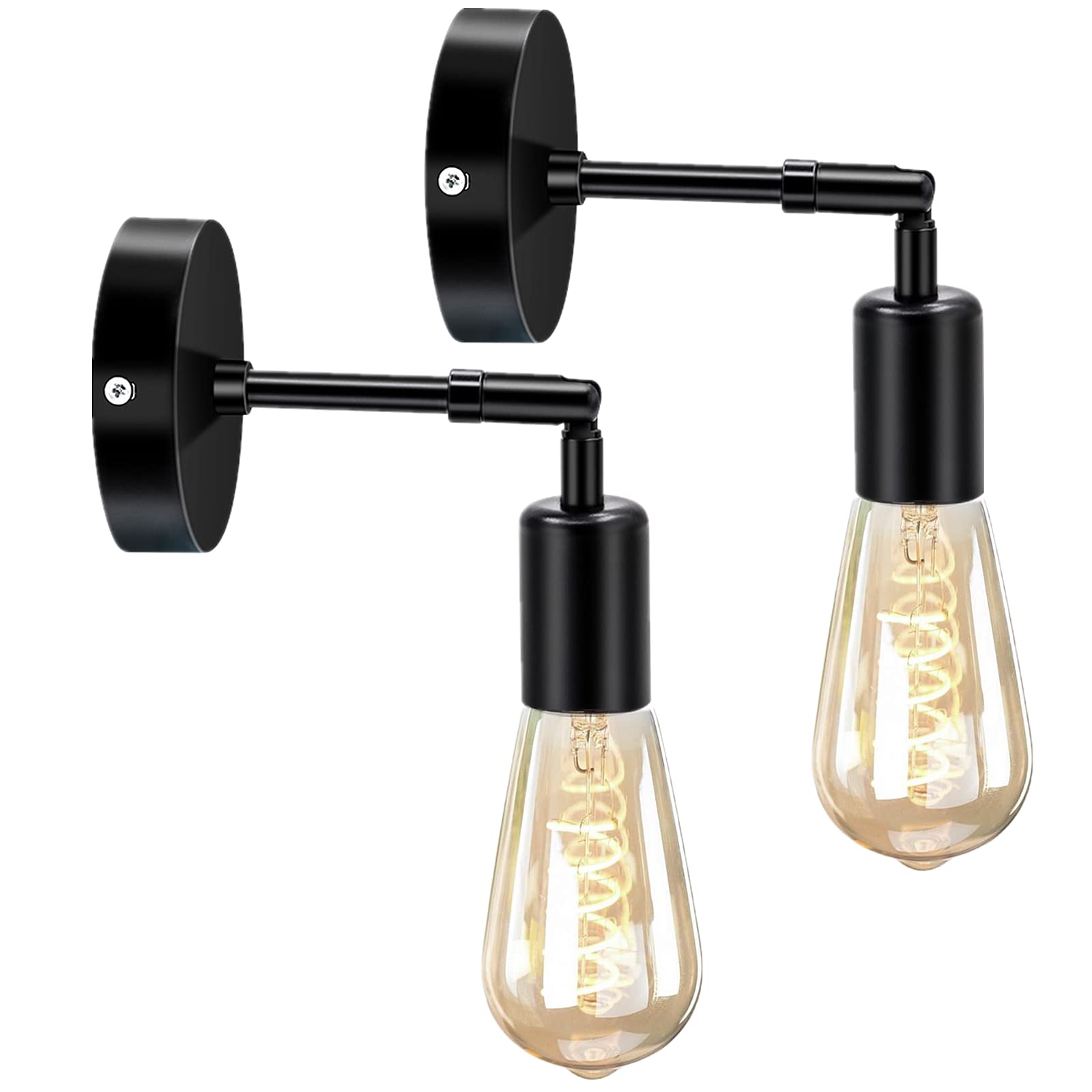 Biqing Vintage Wall Sconces Gold Vanity Wall Lights E27 Industrial Wall Mount Lighting (2, Black)