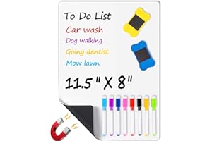 KKEETUR 11Pcs Magnetic Whiteboard for Fridge, 11.5 X 8 Inch Small Magnetic Dry Erase Board for Fridge, Magnet White Board Sheet for Refrigerator Locker Kitchen, Include 8 Color Markers, 2 Eraser
