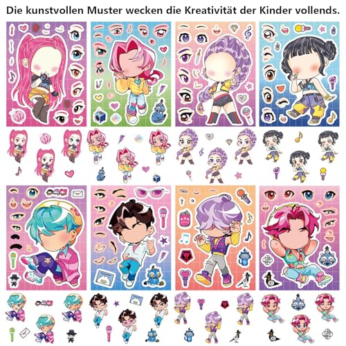 Hunte 24 Sheets Stickers for Kids - DIY Cartoon Movie Sticker Set Makeup Stickers for Girls and Boys, Great for Class Rewards, Anime Inspired Crafts and