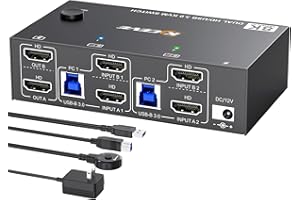 MLEEDA HDMI KVM Switch 2 Monitors 2 Computers 8K@60Hz 4K@144Hz, USB 3.0 Dual Monitor KVM Switch 2 Computer Share 2 Monitor an