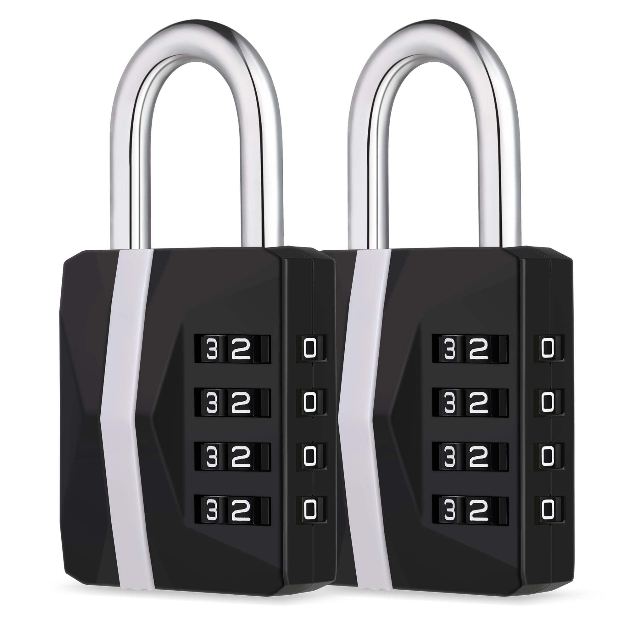 ZHEGE Gym Locker Padlocks, 4 Digit Combination Padlock for School Locker, Outdoor Padlock Weatherproof for Fence, Gate, [Upgraded] Big White Number Lock, Easy to Read and Set (Black, 2 Pack)