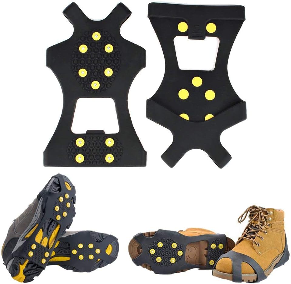 Adasea 2 Pair Ice Grips 10 Steel Studs Snow Grippers Ice Cleats Over