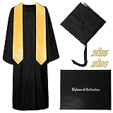 GAMYPET Black Graduation Gown and Cap Set with