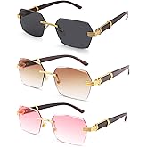 Hycredi Rimless Rectangle Sunglasses Men Women Retro Frameless Square Shade Y2k Sun Glasses Tinted Eyewear