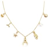 ORIGENCE Charm Necklace for Women Shell Starfish necklace 18K Gold Plated Womens Charm Necklace Ocean Jewelry Name Necklace Personalized Initial Necklaces for Women Trendy Jewelry