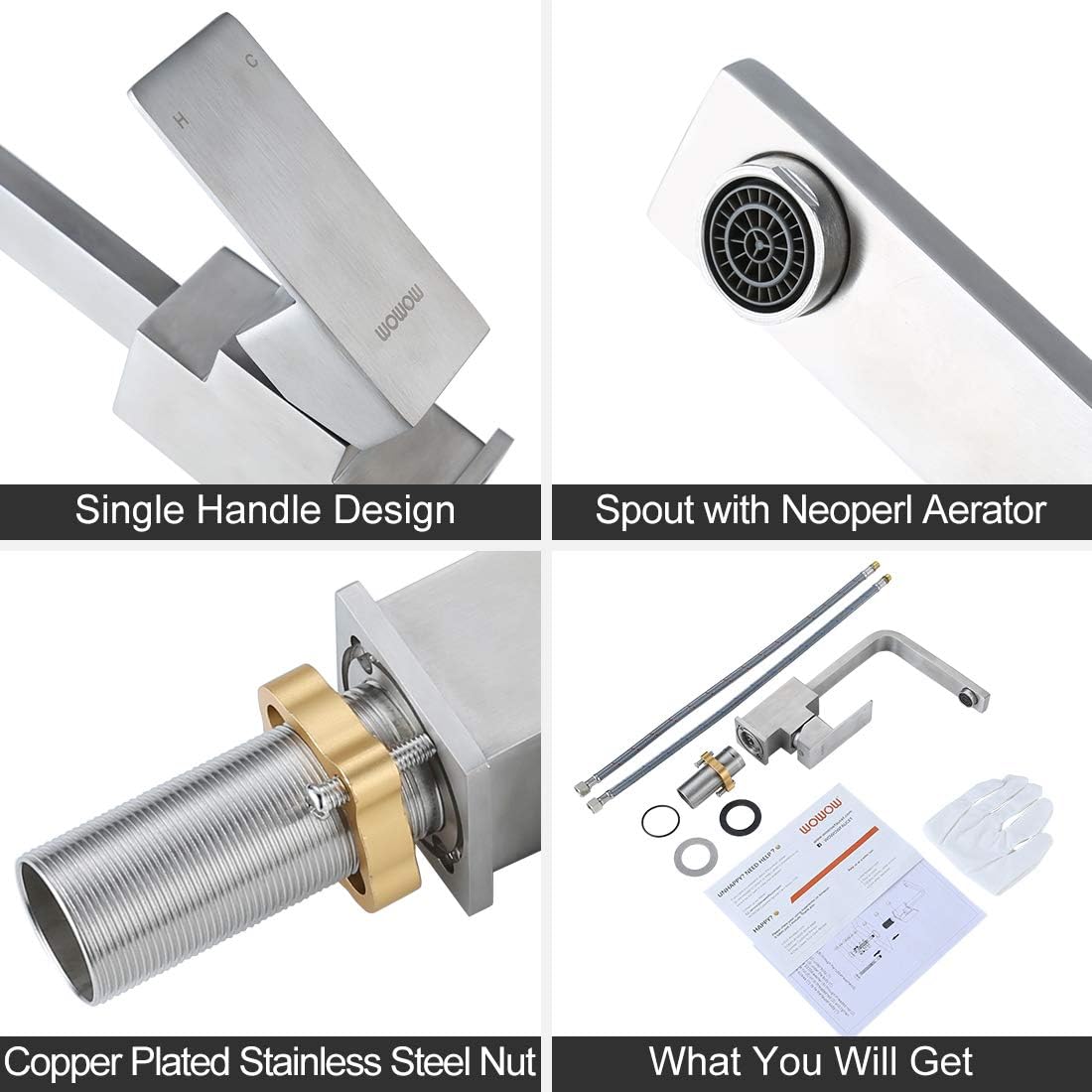 WOWOW Bar Faucets Stainless Steel Modern Bar Sink Faucet Single Hole Prep Kitchen Faucet Brushed Nickel Single Handle Lavatory Sink Faucet Mixer Small Kitchen Tap - - 