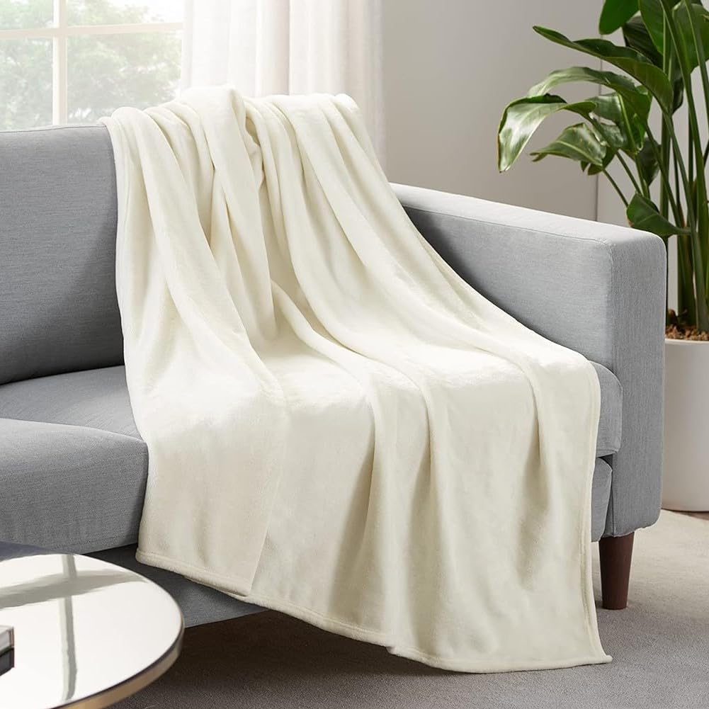 Serta Cozy Plush Thick Fuzzy Soft Throw Blanket for Bed and Couch, 90 in x 90 in, Off White