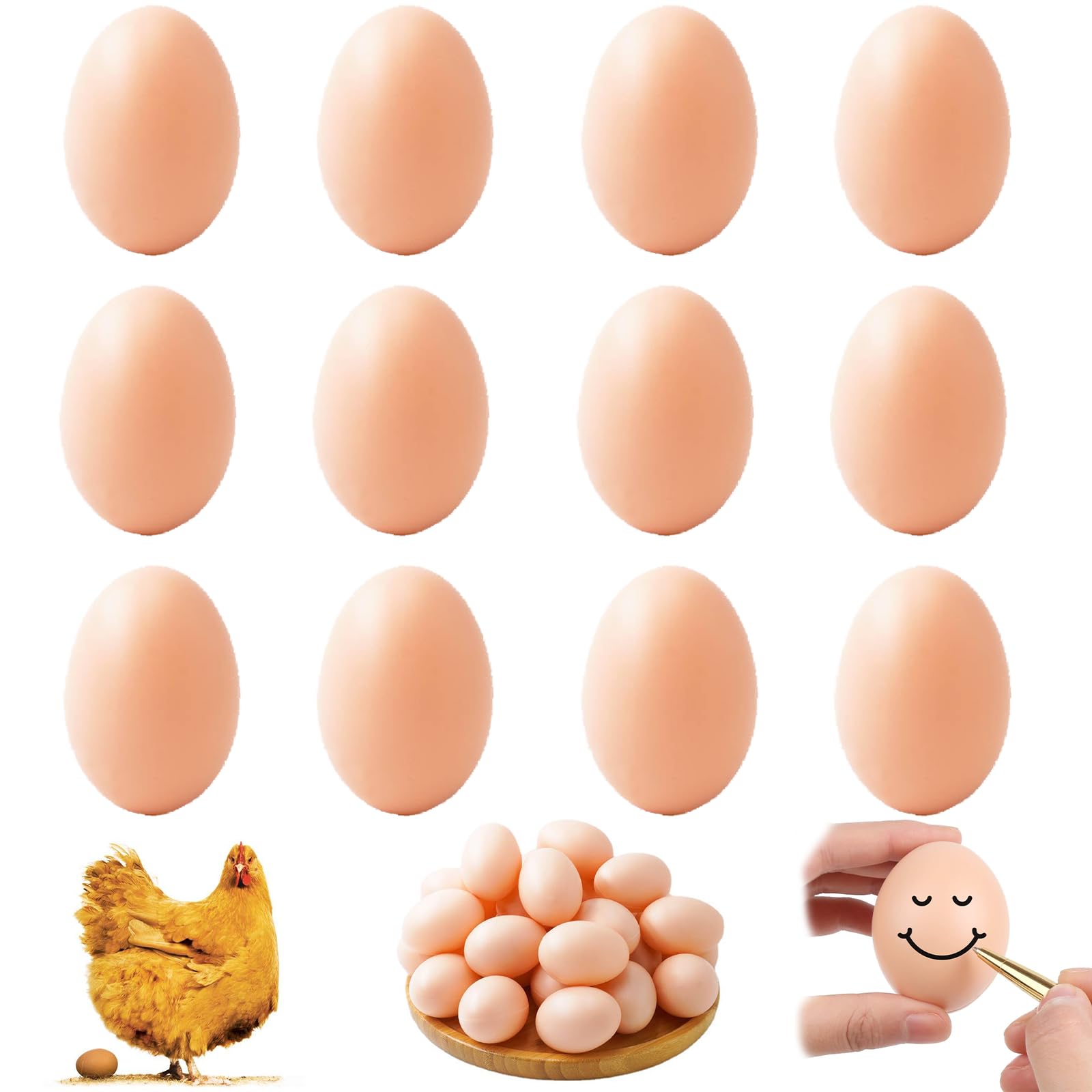 KSVFTB 12 Pcs Giant Plastic Eggs, Fake Eggs for Poultry Management and Craft Projects, Durable Rubber Eggs for Home Decor and Seasonal Displays, Easter Plastic Eggs to Fill with Decorative Items