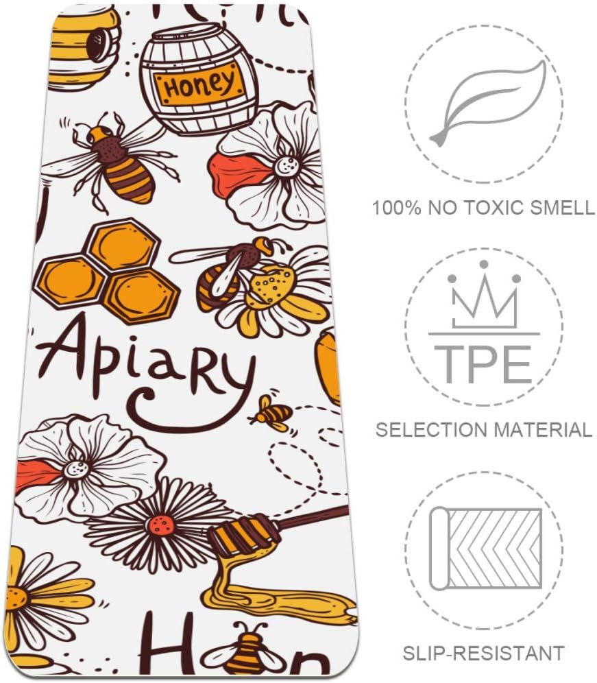 Yoga Mat Countryside Honey Bee Apiary Eco Friendly Non-Slip Exercise Workout Fitness Pilates Mat with Carrying Strap 1/4 inch Upgraded Floor Mat(72in x 24in)