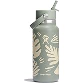 Hydro Flask Water Bottle - Insulated Stainless Steel - Wide Mouth Flex Straw Lid, Non Spill, Leakproof and Refillable in 32 Oz Botanical Bliss Agave