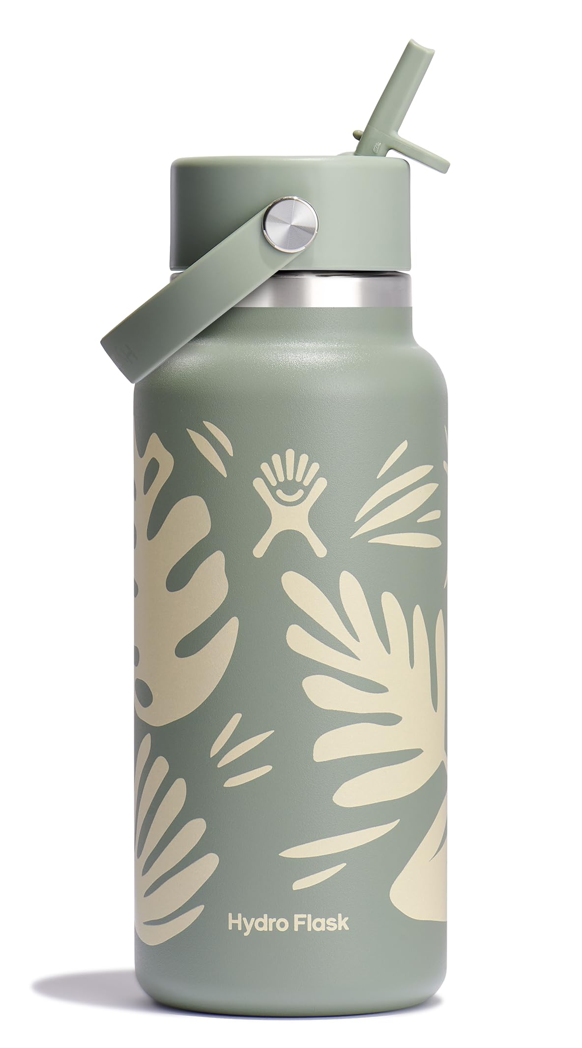 Hydro Flask Water Bottle - Insulated Stainless Steel - Wide Mouth Flex Straw Lid, Non Spill, Leakproof and Refillable in 32 Oz Botanical Bliss Agave Image