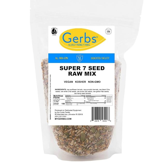 Raw Super 7 Seed Mix, 1 LBS - Top 14 Food Allergy Free & NON GMO - Keto Safe (Pumpkin, Sunflower, Black Chia, White Chia, Golden Flax, Brown Flax, ...