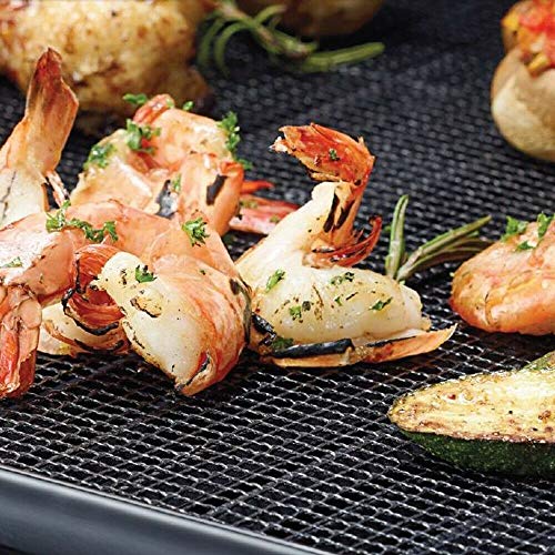 BBQ Grill Mesh Mat-Set of 5 Non-Stick Reusable Heavy Duty 13x15.75 Inch Heat Resistant Pad-Easy to Clean PTFE coated fiberglass Silicone Free FDA Approved-Suitable for Ovens and Outdoor Grills(Black) - Thumbnail 4