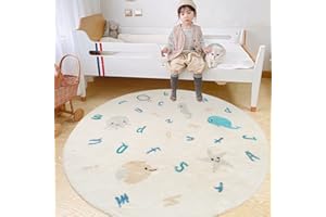 Poowe Cute Fish ABC Kids Play Mat Baby Nursery Rug Round Educational Alphabet Soft Area Rug Non Slip for Children Toddlers Bedroom (Round 39.4")